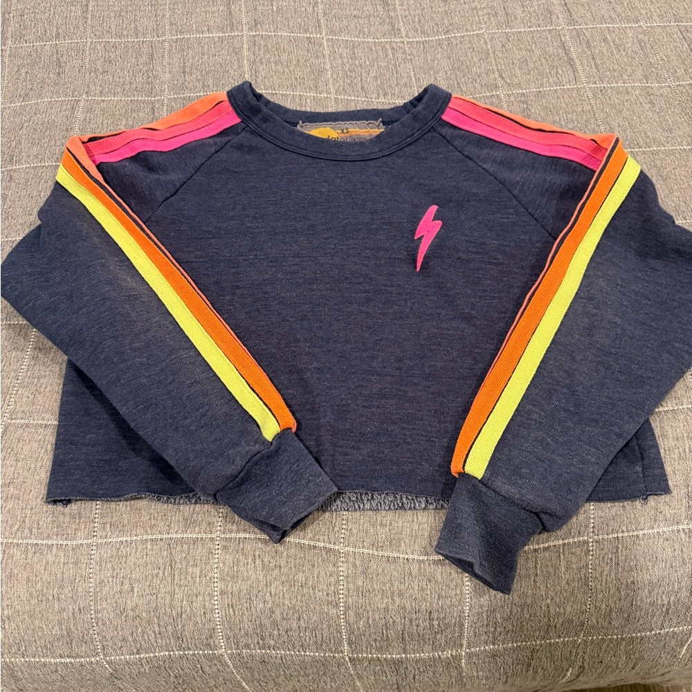Aviator Nation Navy Sweatshirt with Neon Stripes
